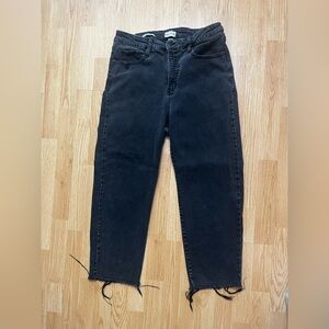 AVA & VIV HIGH RISE SLIM WAIST STRAIGHT BLACK RIPPED JEANS